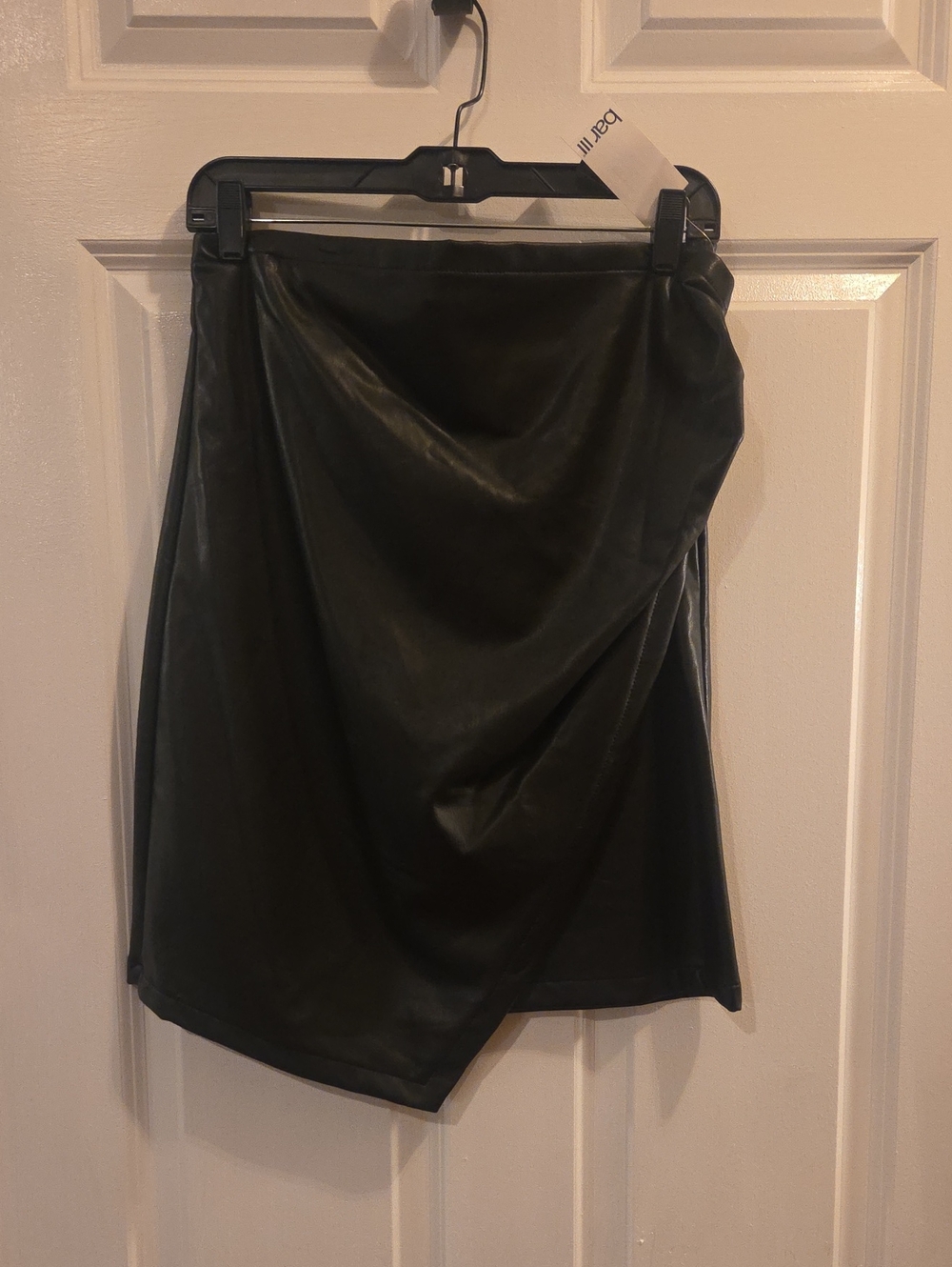 Bar III Black Asymmetrical Faux Leather Wrap Skirt